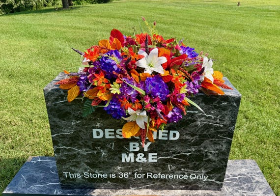 Colorful Fall Cemetery Saddle Silk Flower Cemetery Arrangement - Memorial Headstone Arrangement - Grave Decoration