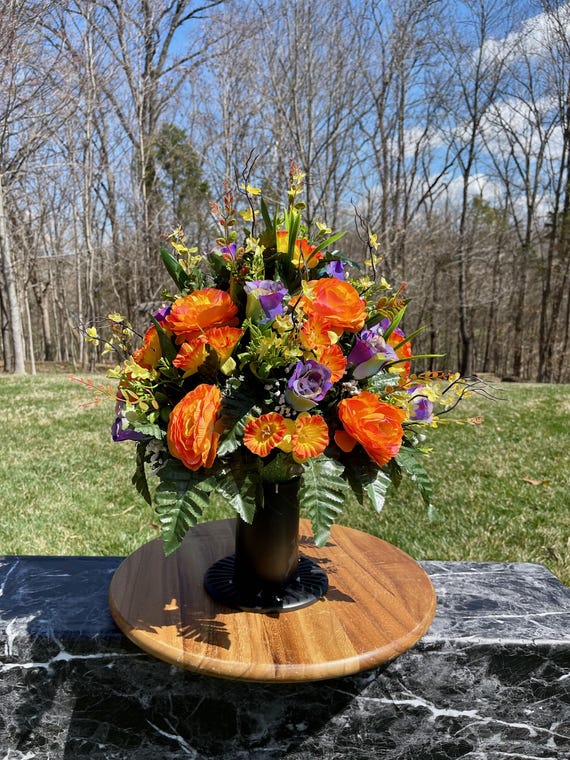 Rainbow Roses-Orange Cemetery Vase, Vase Arrangement, Memorial Cemetery Vase, Memorial Flowers, Spring Cemetery Vase, Sympathy Flowers