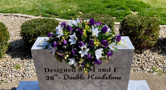 1 White-Purple Cemetery Saddle, Flowers for the Cemetery, Memorial Day Saddle, Sympathy Flowers, Cemetery Flowers, Gravesite Flowers