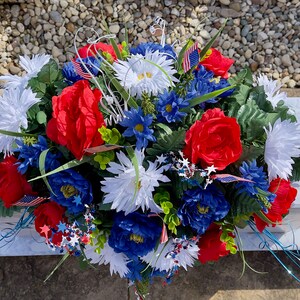 Patriotic Red White Blue Cemetery Saddle Arrangement, Memorial ...