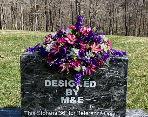 Bright Purple-Pink Quality Silk Flowers, Cemetery Saddle, Cemetery Flowers, Headstone Saddle, Cemetery Arrangement, Memorial Day Flower