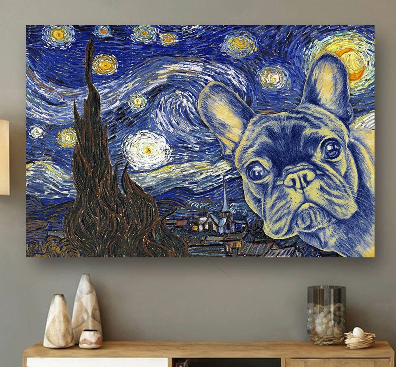 French Bulldog Starry Night Dog Art Wall Decor Poster gift for Etsy