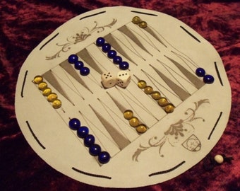 Backgammon, Wurfzabel,Historische Brettspiele im Lederbeutel