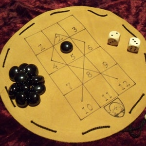 Fish head, Historical board games in a leather bag, entertaining dice game, for one person, for any number of people