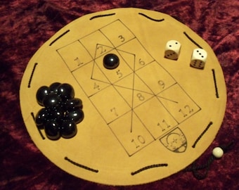 Fish head, Historical board games in a leather bag, entertaining dice game, for one person, for any number of people