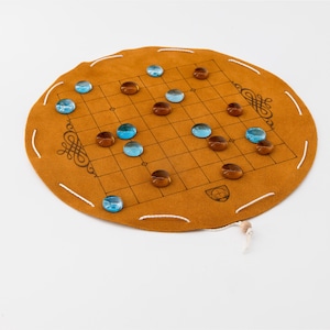 Dai Hasami Shogi, GO, two games in one, historical board games in a leather pouch