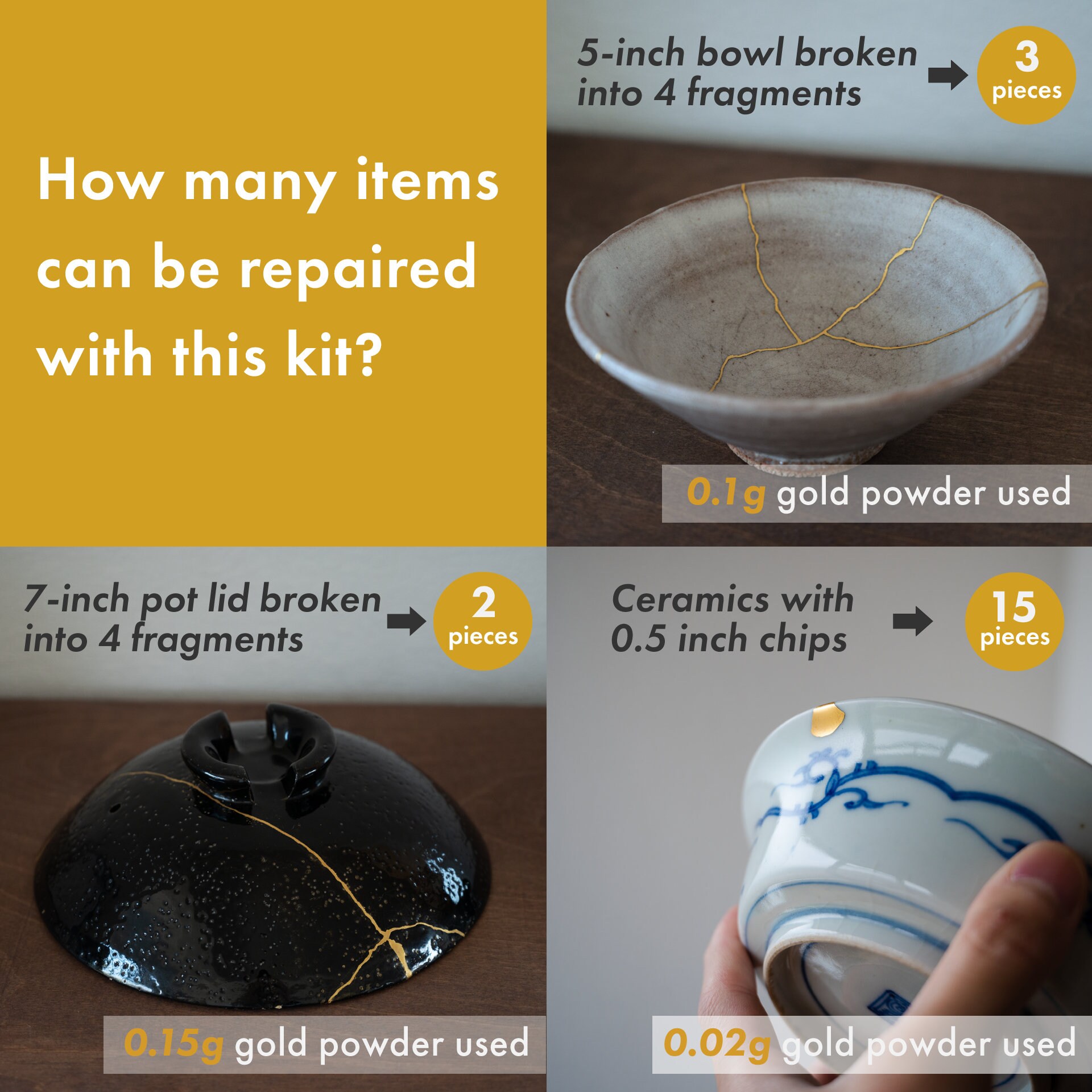 Chimahaga Basic Kintsugi Kit Food Safe 0.3g Genuine Gold Etsy