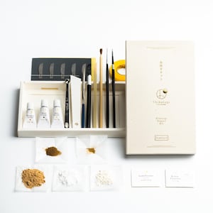 Kit de reparo Kintsugi tradicional - padrão - seguro para alimentos, ouro genuíno, urushi japonês DIY, Chimahaga