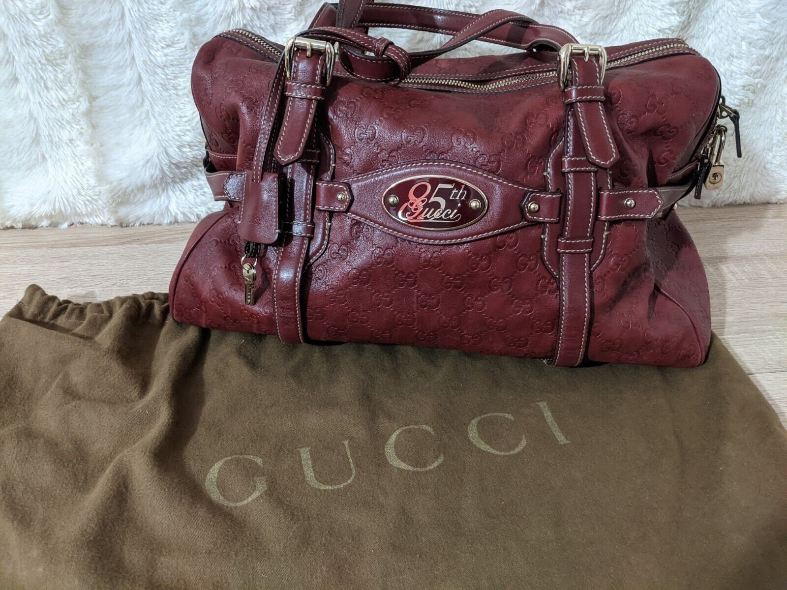 Gucci Monogram Mini Burgundy Boston Bag