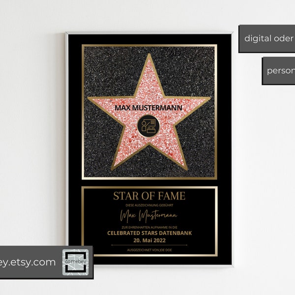 Star of Fame Hollywood Poster - digital oder Druck, Geschenk Freund Freundin Mama Papa Lehrer personalisiert