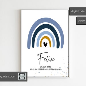 Geburtsposter – Geschenk zur Geburt Jungen – Regenbogen - personalisiert