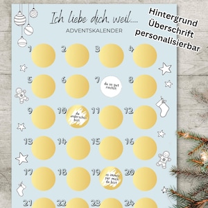 Adventskalender zum Freirubbeln DIY |  Ich Liebe Dich Weil | A4