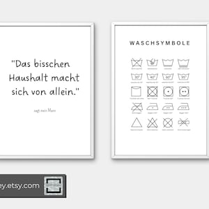 Laundry room poster set with washing symbols - digital download - double pack household