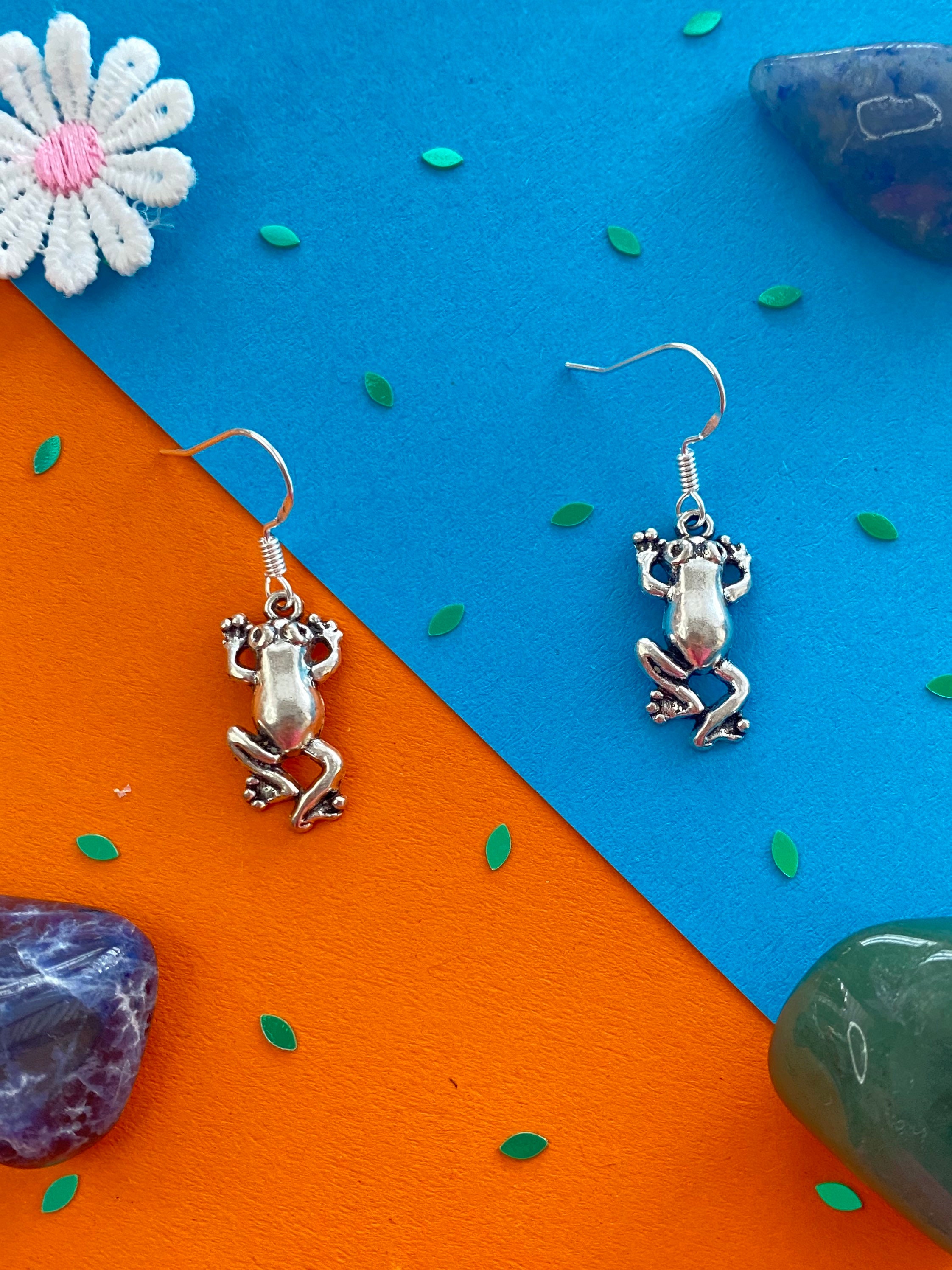 silver frog earrings with 925 hooks or clip ons fairycore fairycoreac…