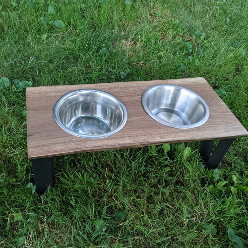 Live Edge Black Walnut Elevated Dog Water/Food Stand with cast iron shops legs/ dog bowl furniture, minimalist, fathers day gift