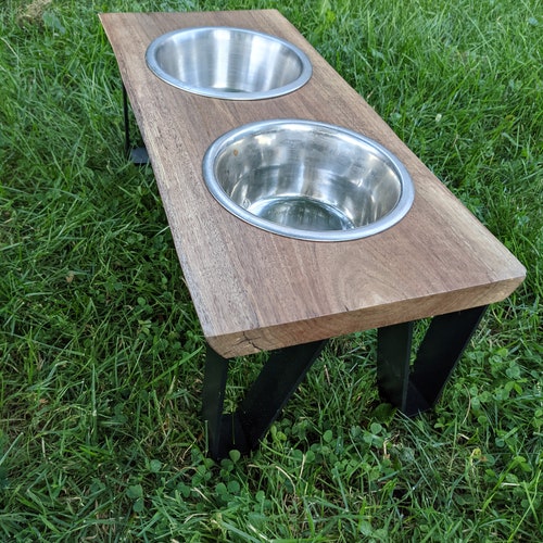Live Edge Black Walnut Elevated Dog Water/Food Stand with cast iron shops legs/ dog bowl furniture, minimalist, fathers day gift