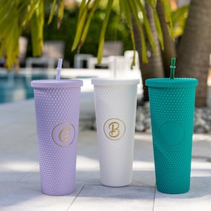 Custom Pastel Matte Tumblers Bachelorette Party Girls Trip Tumblers Bridal Tumbler White Monogrammed Studded Tumbler Best Mom Tumbler Bride