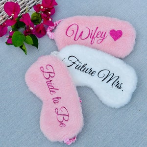 Bride Fluffy Sleep Mask Custom Eye Mask Bridesmaids Personalized Birthday Party Sleep Mask Gift for Bride Bachelorette Party Sleep Mask