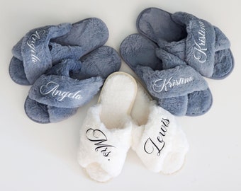 Mother of the Bride Fluffy Slippers Matching Slippers Bride Bridesmaids Proposal Personalized Slippers Women Wifey Gift Mothers Day Slippers