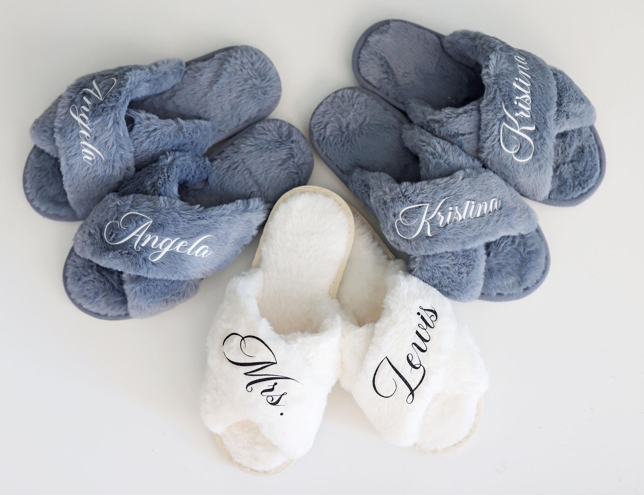 Mother of the Bride Fluffy Slippers Matching Slippers Bride Bridesmaids Proposal Personalized Slippers Women Wifey Gift Mothers Day Slippers