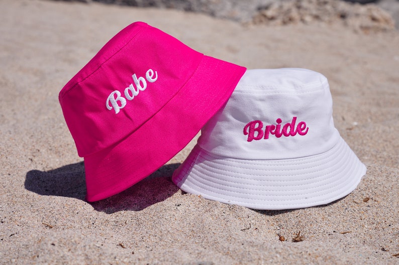 Embroidered Bridesmaids Bucket Hats Bride Babe Bucket Hats Bachelorette Party Hats Maid of Honor Bucket Hat Bridal Shower Gift for Bride image 1
