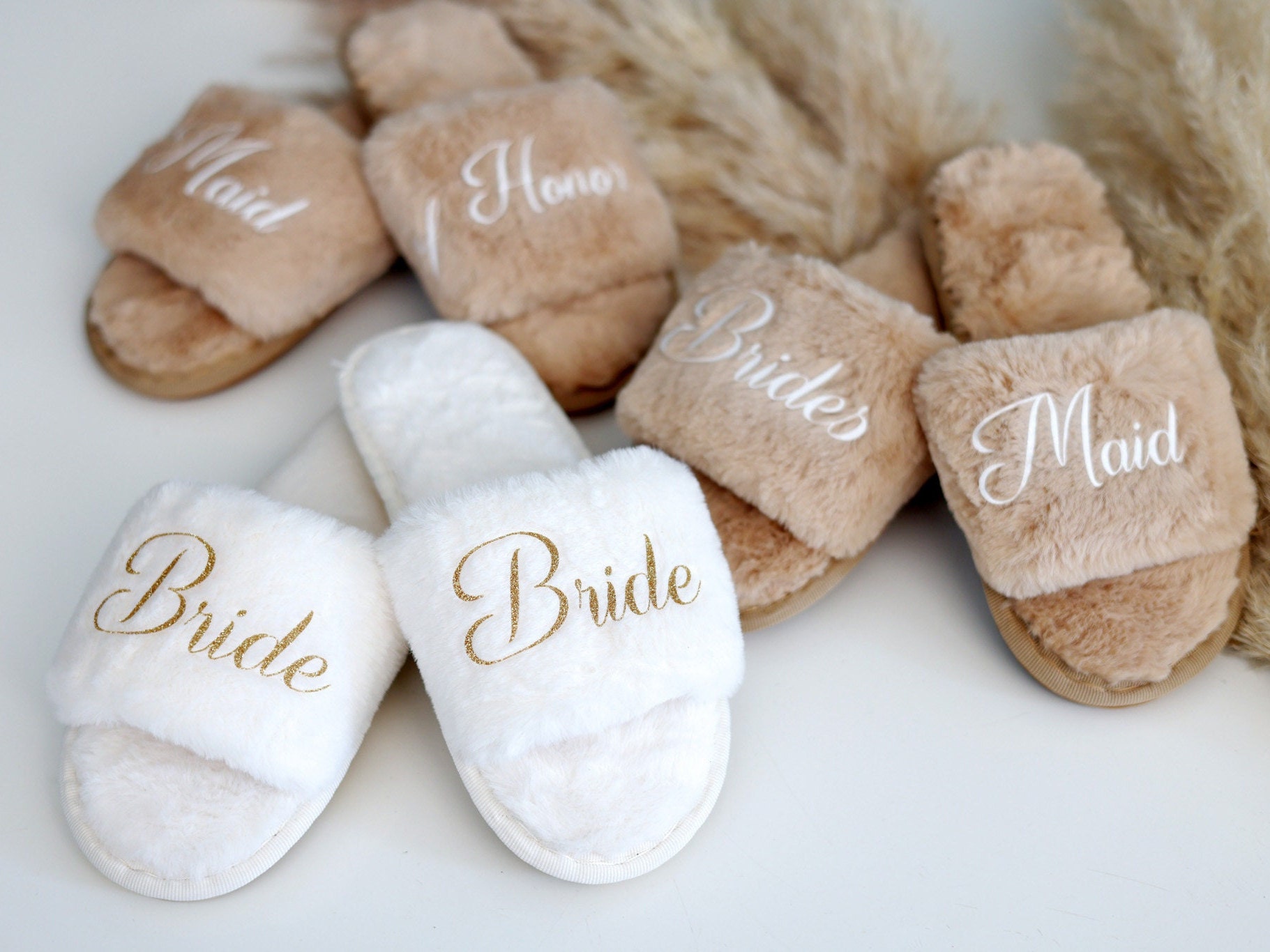 Personalized Bridesmaids Bride Fluffy Slippers Bridesmaids Proposal Custom Future Mrs Slippers Wedding Slippers Matron of Honor Slippers