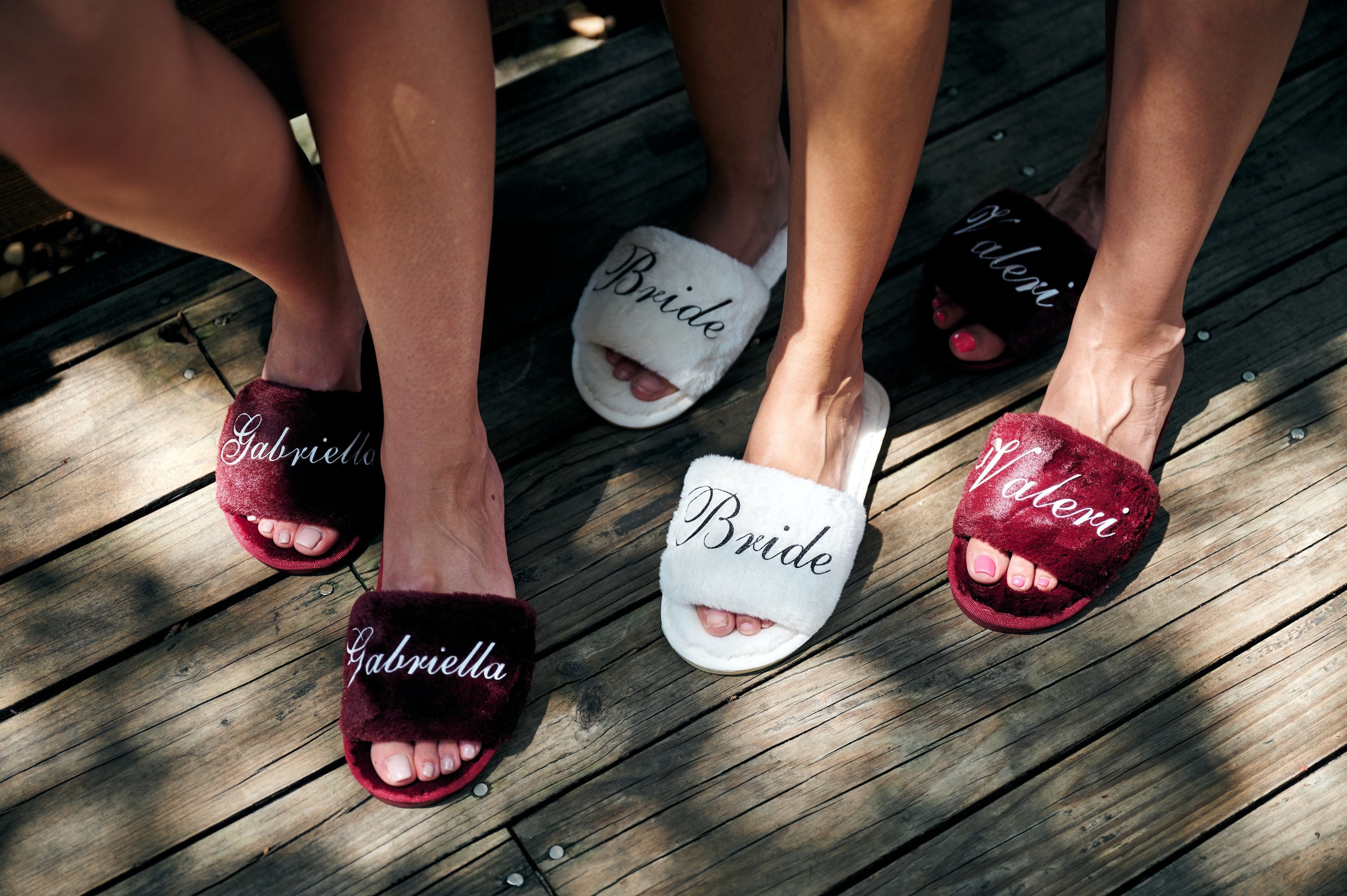 Matching Fluffy Slippers for Bride and Bridesmaids Personalized