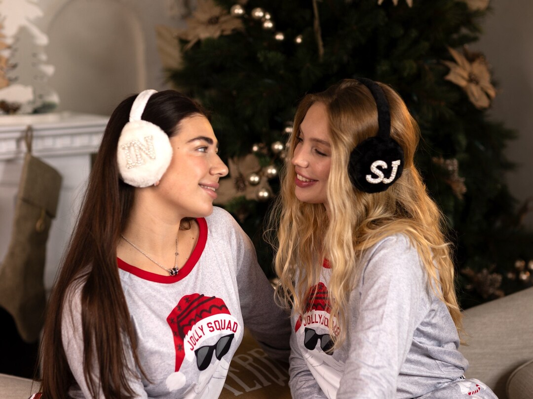 Personalized Earmuffs With Pearls Letters Bridesmaids Christmas Gift