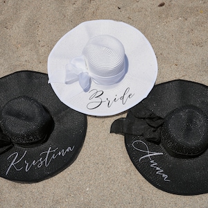 Customized Sun Hat with Name Birthday Gifts Summer Floppy Hats Bridesmaids Gift For Her Summer Sun Hat Bridal Sun Hat Gift White Sun Hat