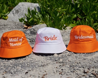 Personalized Bucket Hats Bride Bridesmaid Maid of Honor Bucket Hat Bachelorette Party Hats Bridal Shower Gift Girl's Trip Custom Bucket Hat