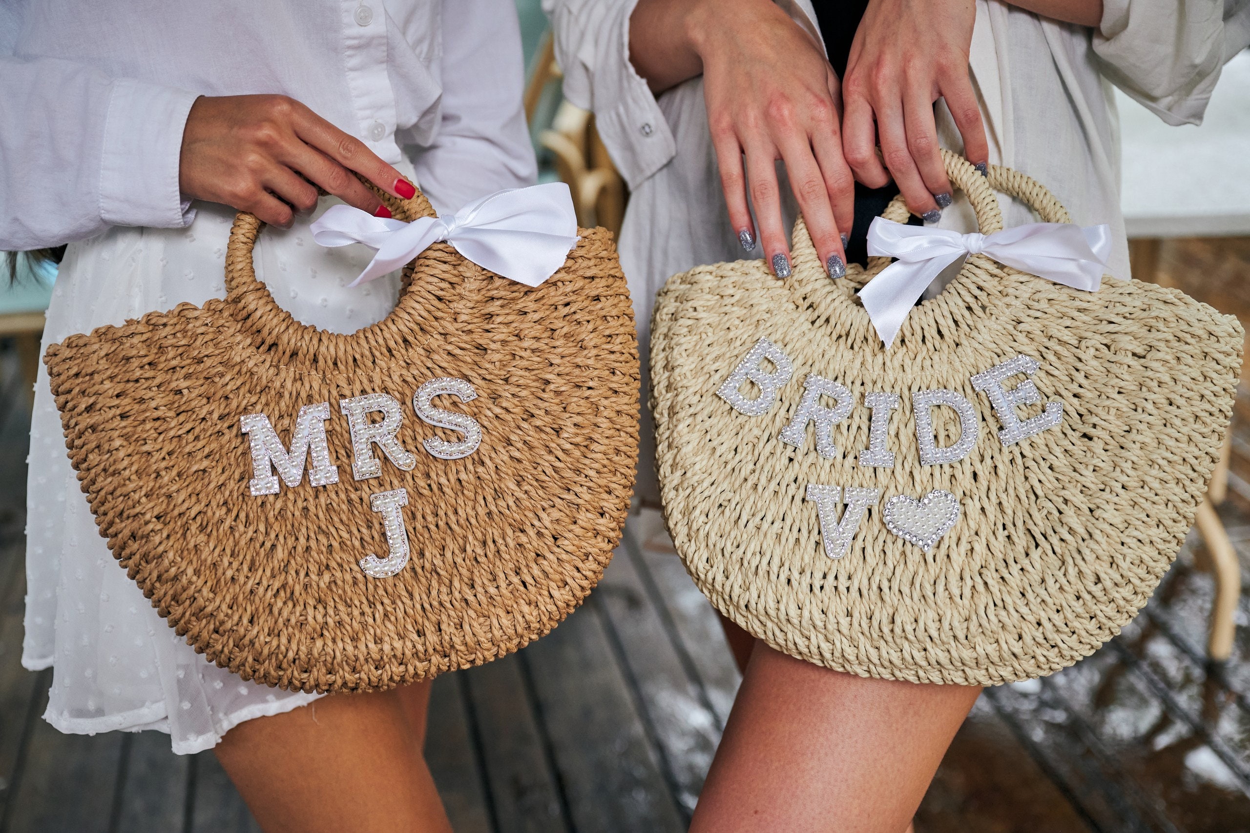 Bridal Pearl Handbag Personalized Gift For Bride Shoulder Straw Bag Beach Bag for Bride Wifey Straw Bag Gift For Wife Custom Bag for Bride