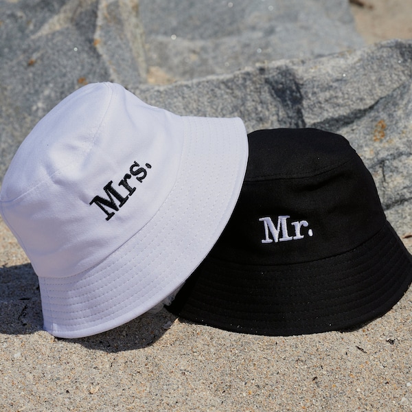 Bride Groom Embroidered Bucket Hats Wife Husband Honeymoon Trip Bucket Hats Anniversary Gifts Matching Hats for Couple Mr and Mrs Bucket Hat