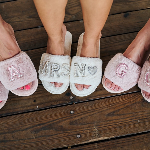 Future Mrs Fluffy Slippers Cozy Slippers Women Gift For Mom Slippers Gift For Her Christmas Gift Women Personalized Pearl Bridal Slippers