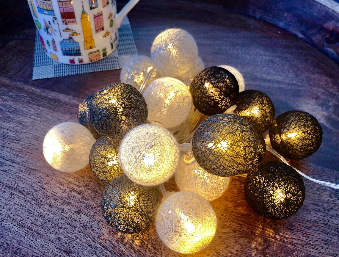 20 LED small cotton ball garland string lights by usb holiday Etsy