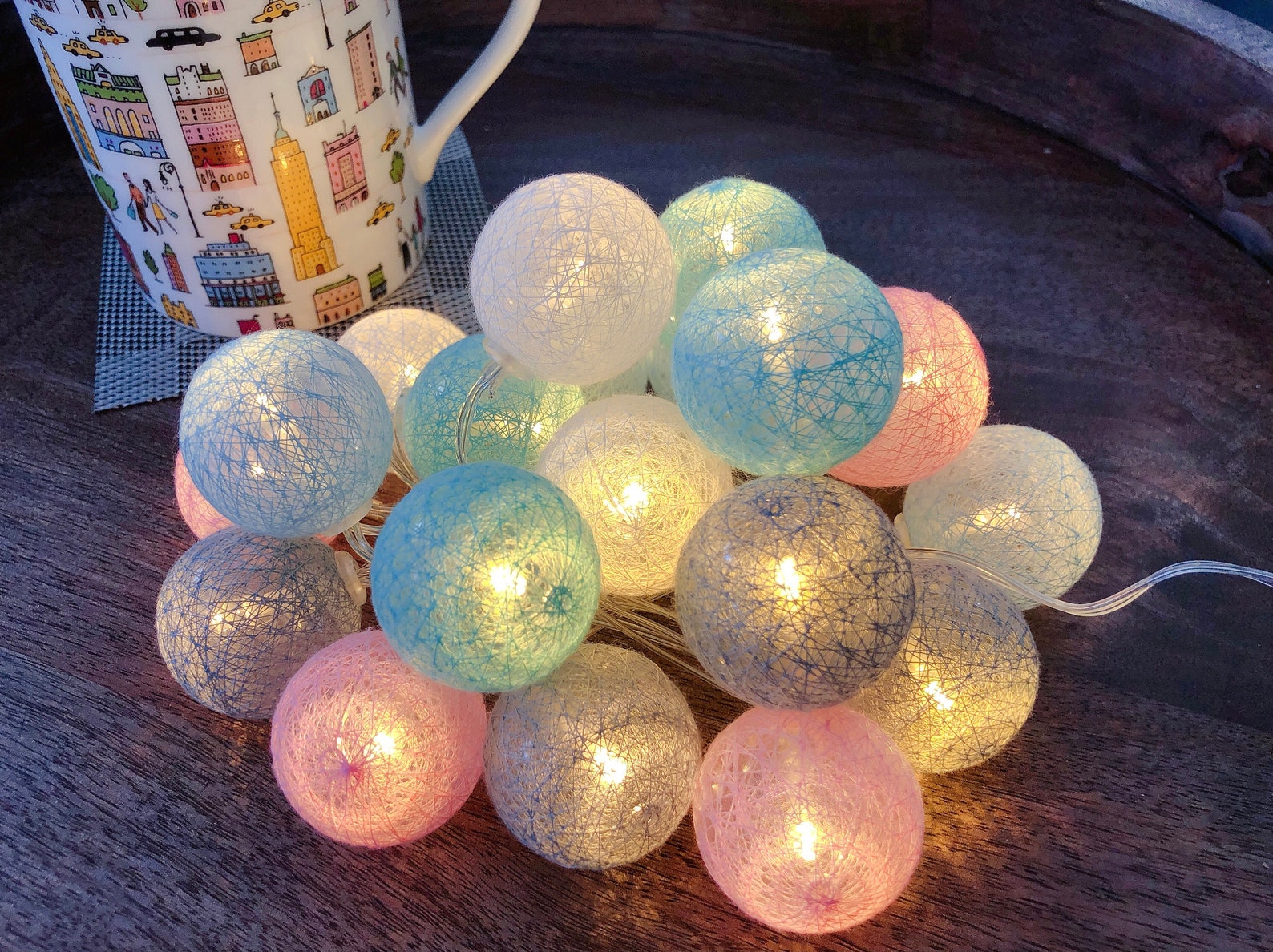 20 LED small cotton ball garland string lights by usb holiday Etsy