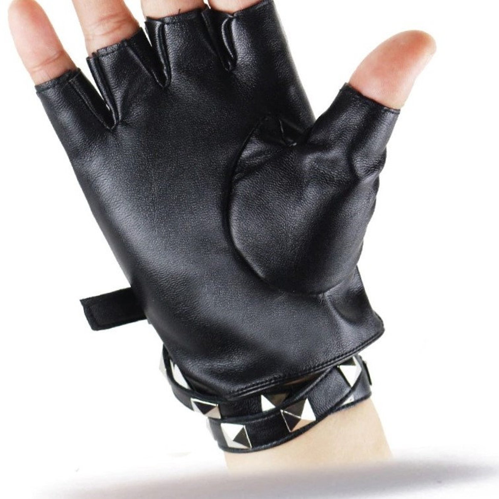 Fingerless Black Gloves Finger PU Leather Gloves Women  Etsy