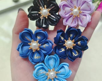 3-4cm Ribbon Sakura Japanese Flowers 10pcs | Handcrafted Ribbon Flower, Craft Supply, Accessory for Ita Bags / Rosettes / Hand Crafts | DWTW