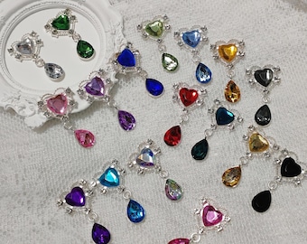 Multi-Color Choices Heart Dangle Rhinestone Gem 2x4cm Metal Charm | Rosette, Hair Piece, Bowtie Handcraft Supply