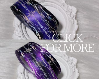 Dark Purple Ribbon 2.5cm | Golden Stamped Wide Ribbon, Silver Ribbon Craft Supply Rosette, Bowtie, Bridal Decor DIY