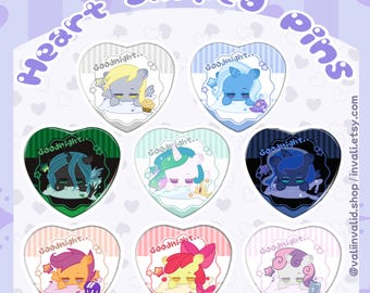 Sleepy Time 56mm My Little Pony Heart Shaped Pin Badge Button Vol. 1 | MLP Pin Badge Button Cartoon Pin Pony Chibi Badge Pin