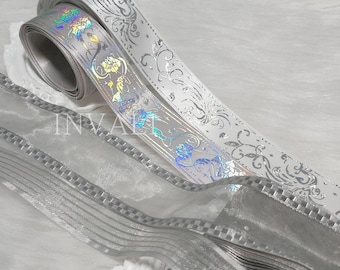 Gray Ribbon | Silver Stamped Gold Stamped / Plain Grey Ribbon Wide Ribbon Craft Supply Rosette / Bowtie / Bridal Decor DIY Holographic
