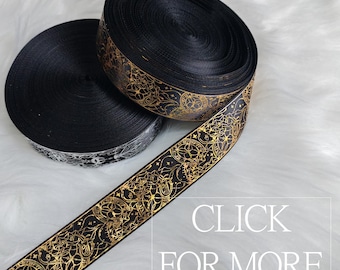 Black Ribbon pt. 2 | Gold Silver Stamped Ribbon | Clock, Silver Gold Stamped Ribbon Craft Supply Rosette, Bowtie, Bridal Decor DIY