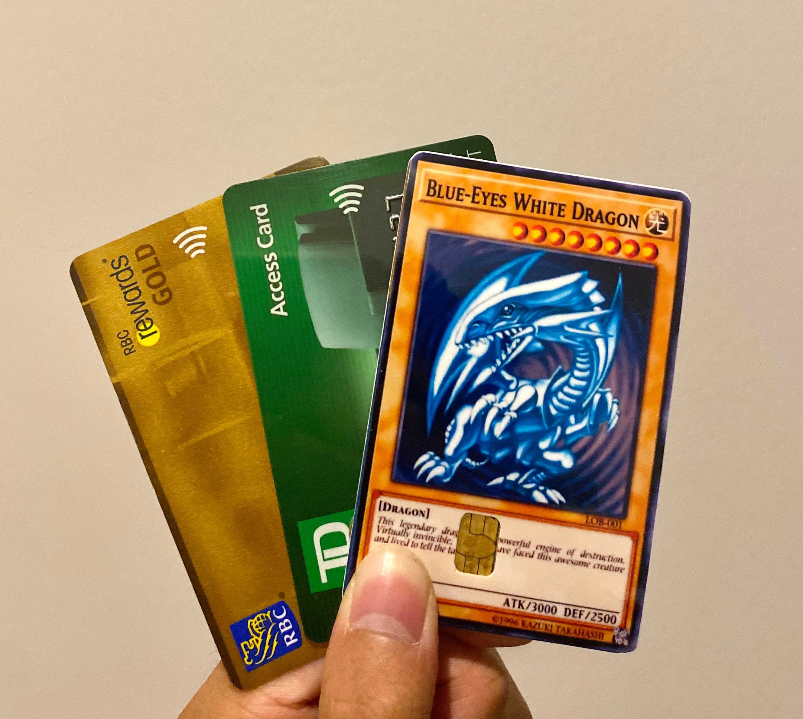 Yugioh blue eyes white dragon and dark magician sticker for credit ca…