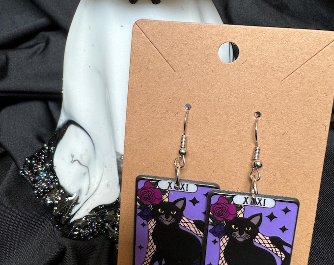 Cat Mom - Tarot Card Earrings