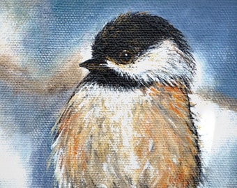 Winter Black Capped Chickadee Art Print, Chickadee Song Bird, Painted Chickadee, Winter, Bird, Chickadee, Winter Bird, Bird Wall Art, Bird