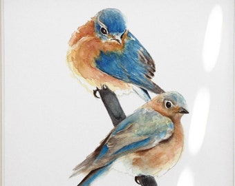 Bluebirds Watercolor, Bluebird Couple, Bird Art, Wall Decor, Watercolor, Print, Bluebirds, Watercolor Of Bluebirds, Bluebird Art Print