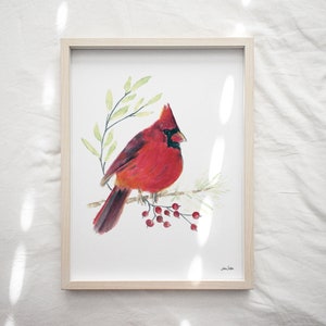 Red Cardinal Watercolor and Colored Pencil Art Print | Vibrant Bird Decor | Nature-Inspired Wall Art