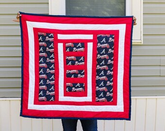 Handsewn Quilt, Handstitched Quilt, Cotton Quilt, Artistic Quilt, Gee's Bend Quilt, Stadium Blanket, Atlanta Braves