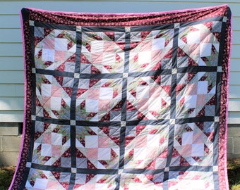 Handsewn Quilt with Matching Shams, Vintage Handstitched Quilt, Cotton Quilt, Artistic Quilt, Gee's Bend Quilt