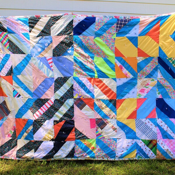 Handsewn Quilt, Vintage Quilt, Handstitched Quilt, Cotton Quilt, Artistic Quilt, Gee's Bend Quilt